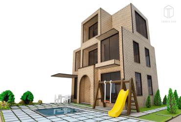 ماکت معماری ویلای مدرن ۳ طبقه (نمای آجری) - مقیاس ۱:۲۵